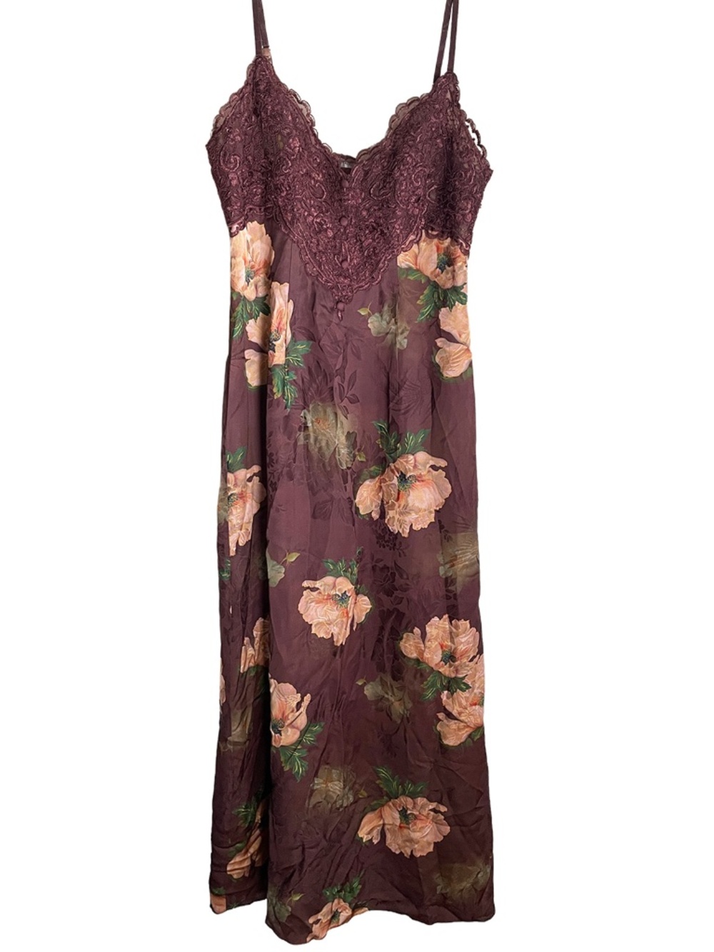 Azazie Atelier Maxi Slip Dress Floral Burgandy Lace Sz 6 Wedding Cottagecore